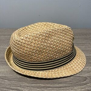 Henschel Hat Co Mens Fedora Hat Size Medium Striped Ribbon Classic
